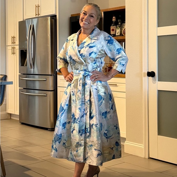 Rickie Freeman for Teri Jon Dresses & Skirts - Rickie Freeman for Teri Jon Blue Floral Midi Dress.  Very beautiful!  Size 8